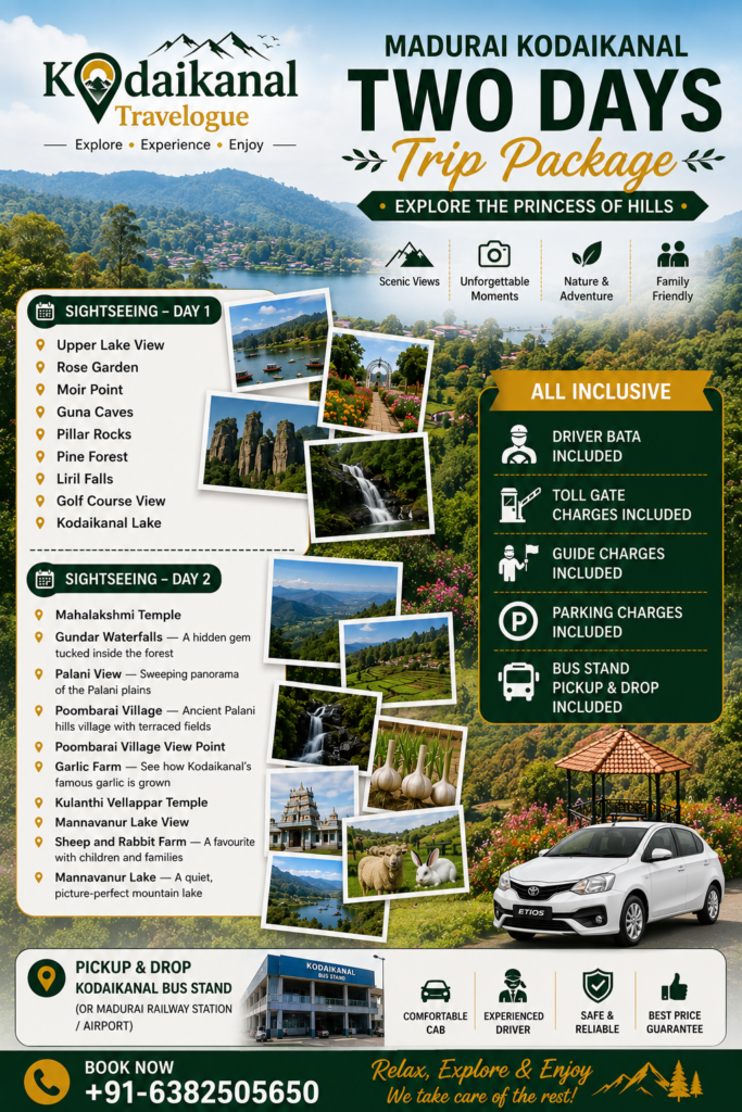 Madurai to Kodaikanal 1 Night & 2 Days Trip Package