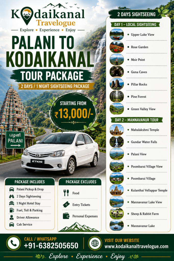 Palani to Kodaikanal 2 days tour package