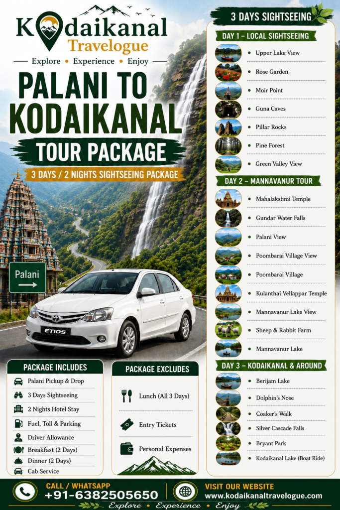Palani to kodaikanal tour package for 3 days