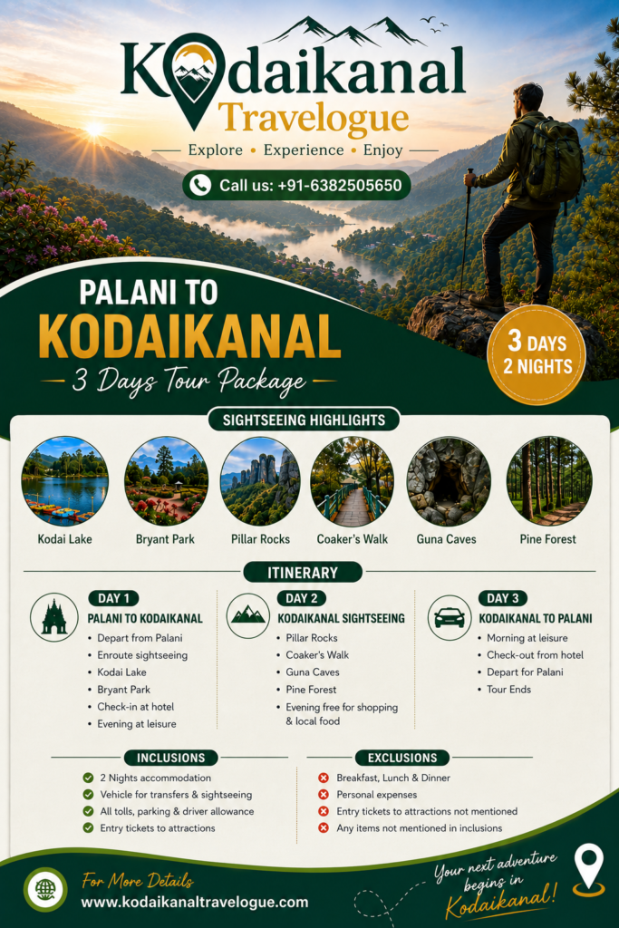 palani to kodaikanal tour package for 3 days