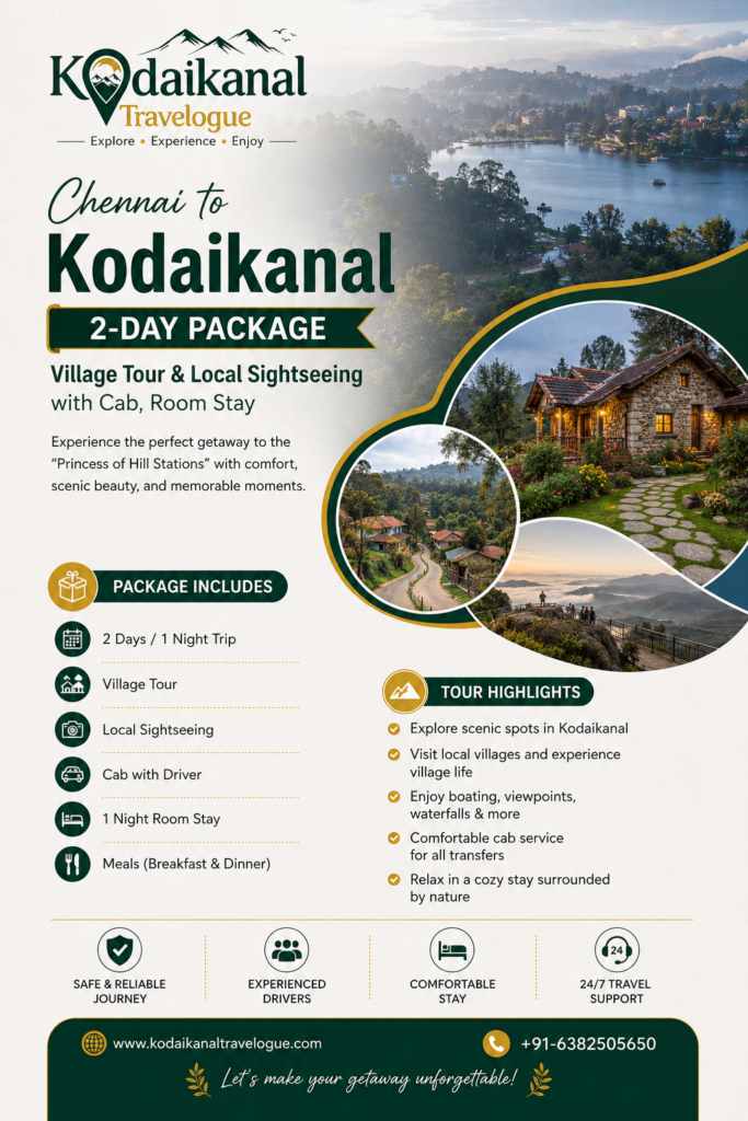 Chennai to Kodaikanal 2-day tour package itinerary and places 2026