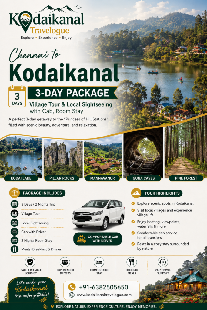 Chennai to Kodaikanal 3-day tour package itinerary and places 2026